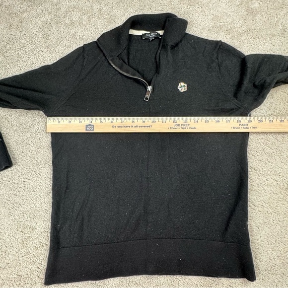 Ted Baker London Mens Black 100 Wool 1/4 Zip Sweater Skull Logo Size 4 - Picture 5 of 7
